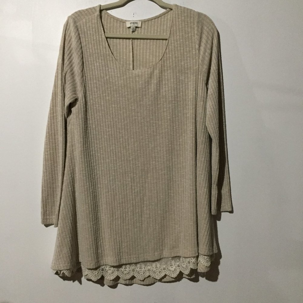 Umgee long Sleeve Tan Short Dress Sweater M